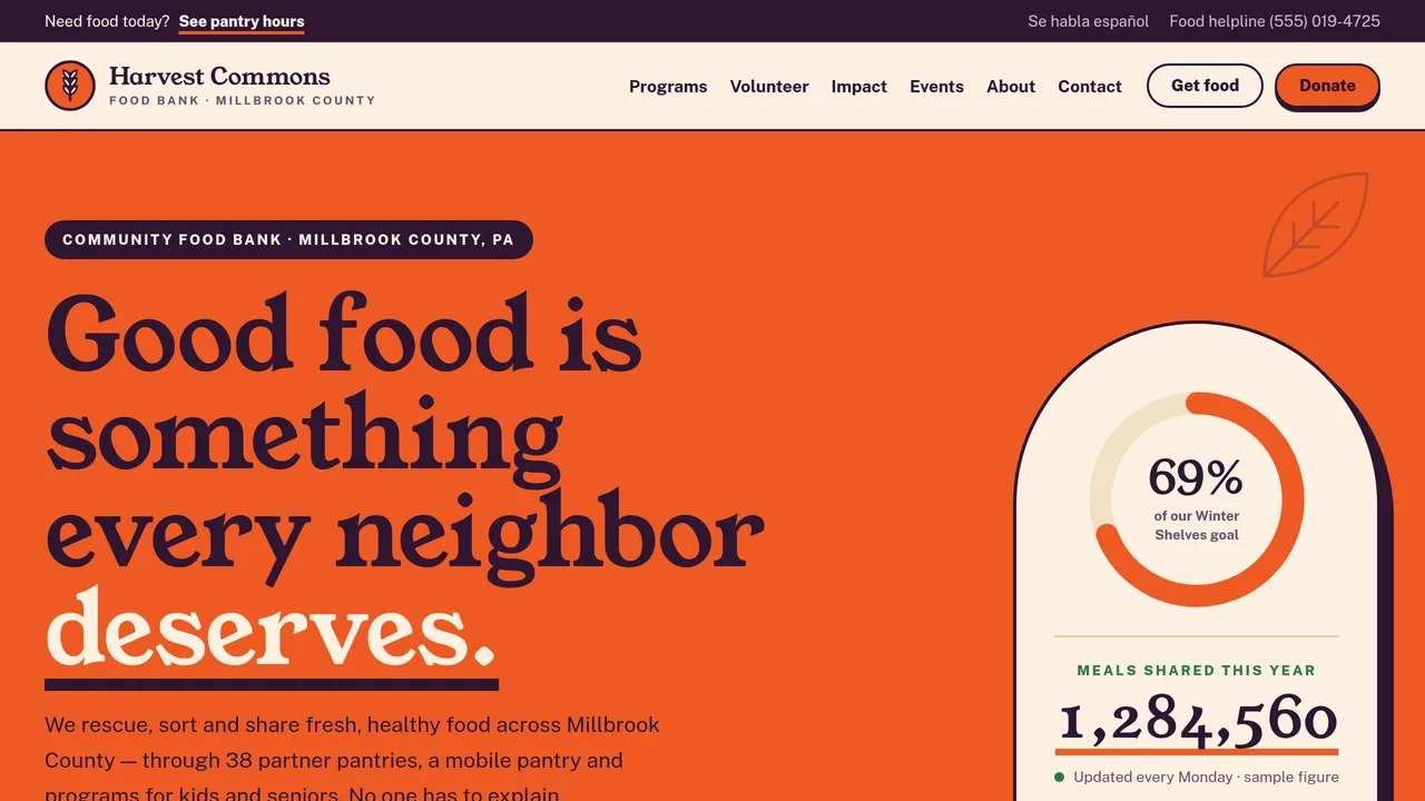 Harvest Commons Food Bank — Nonprofit & Food Bank Website (9 Pages) — preview screenshot 1 of 4