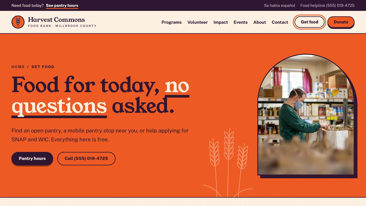 Harvest Commons Food Bank — Nonprofit & Food Bank Website (9 Pages) — preview screenshot 2 of 4