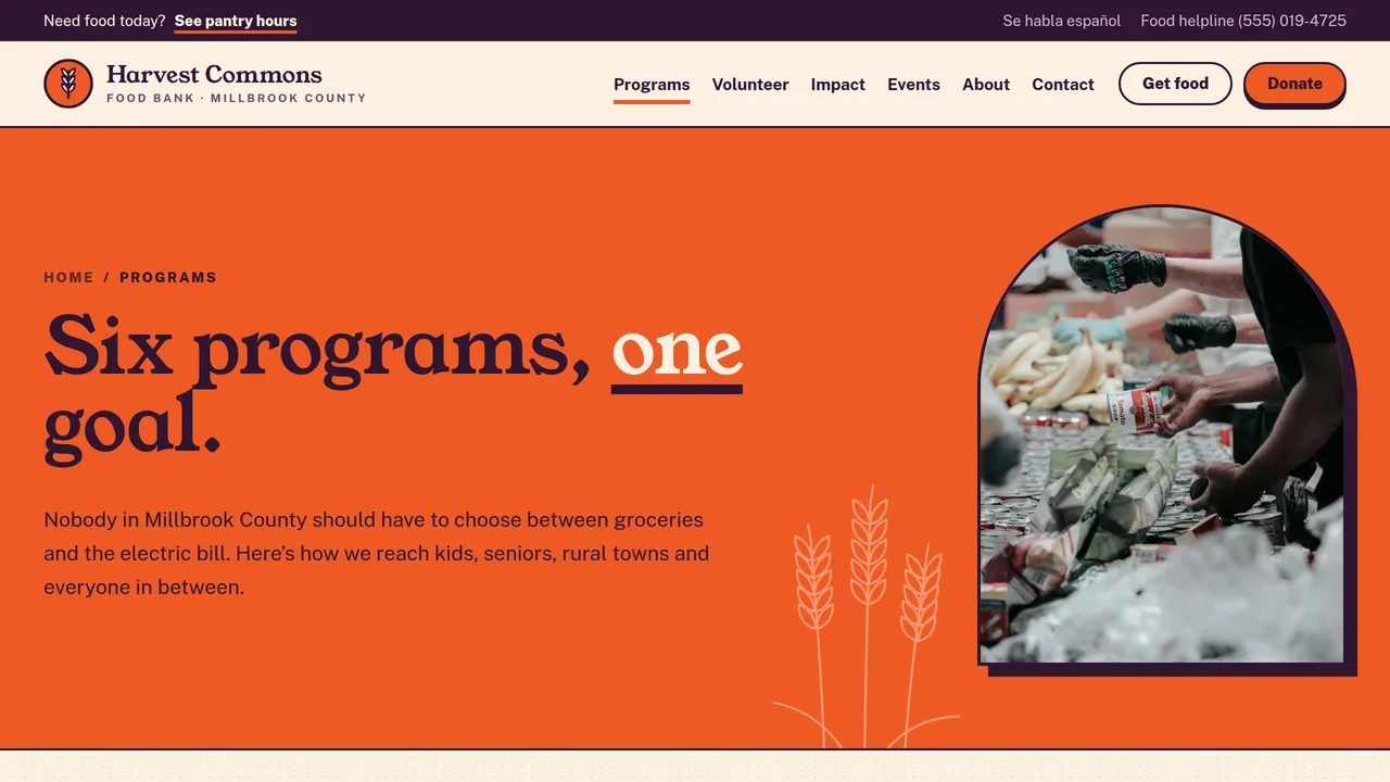 Harvest Commons Food Bank — Nonprofit & Food Bank Website (9 Pages) — preview screenshot 3 of 4