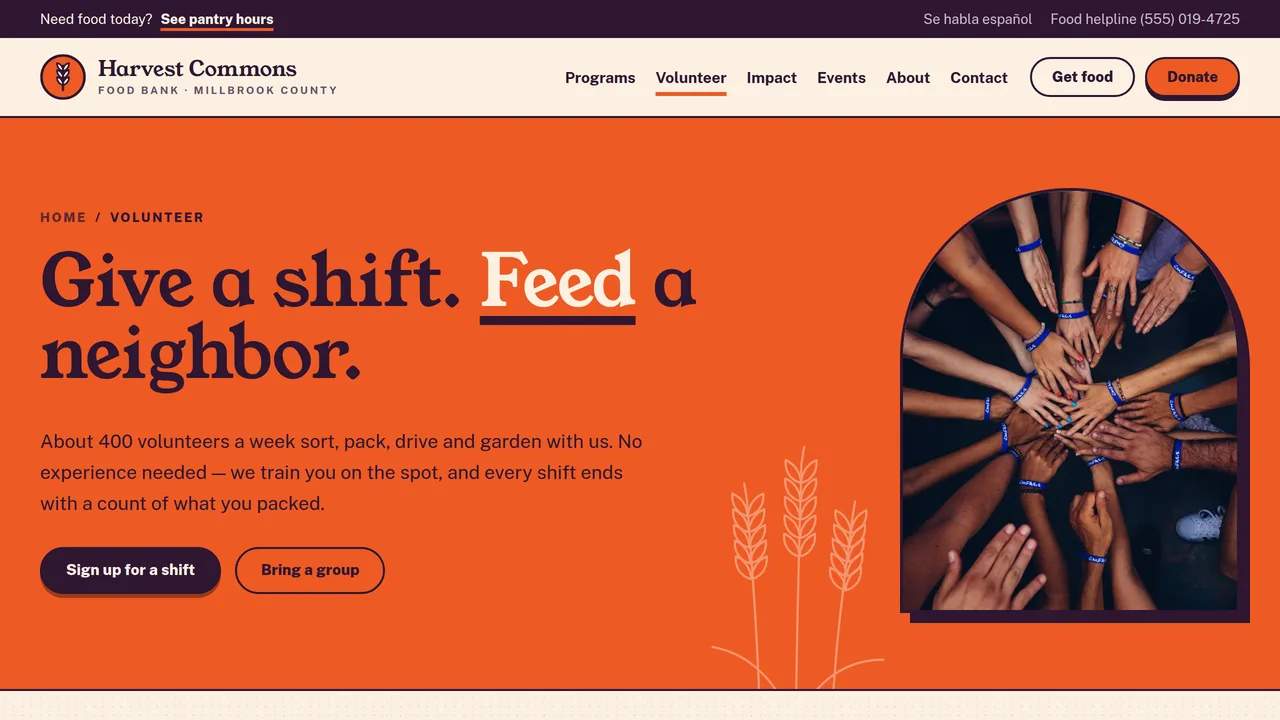 Harvest Commons Food Bank — Nonprofit & Food Bank Website (9 Pages) — preview screenshot 4 of 4