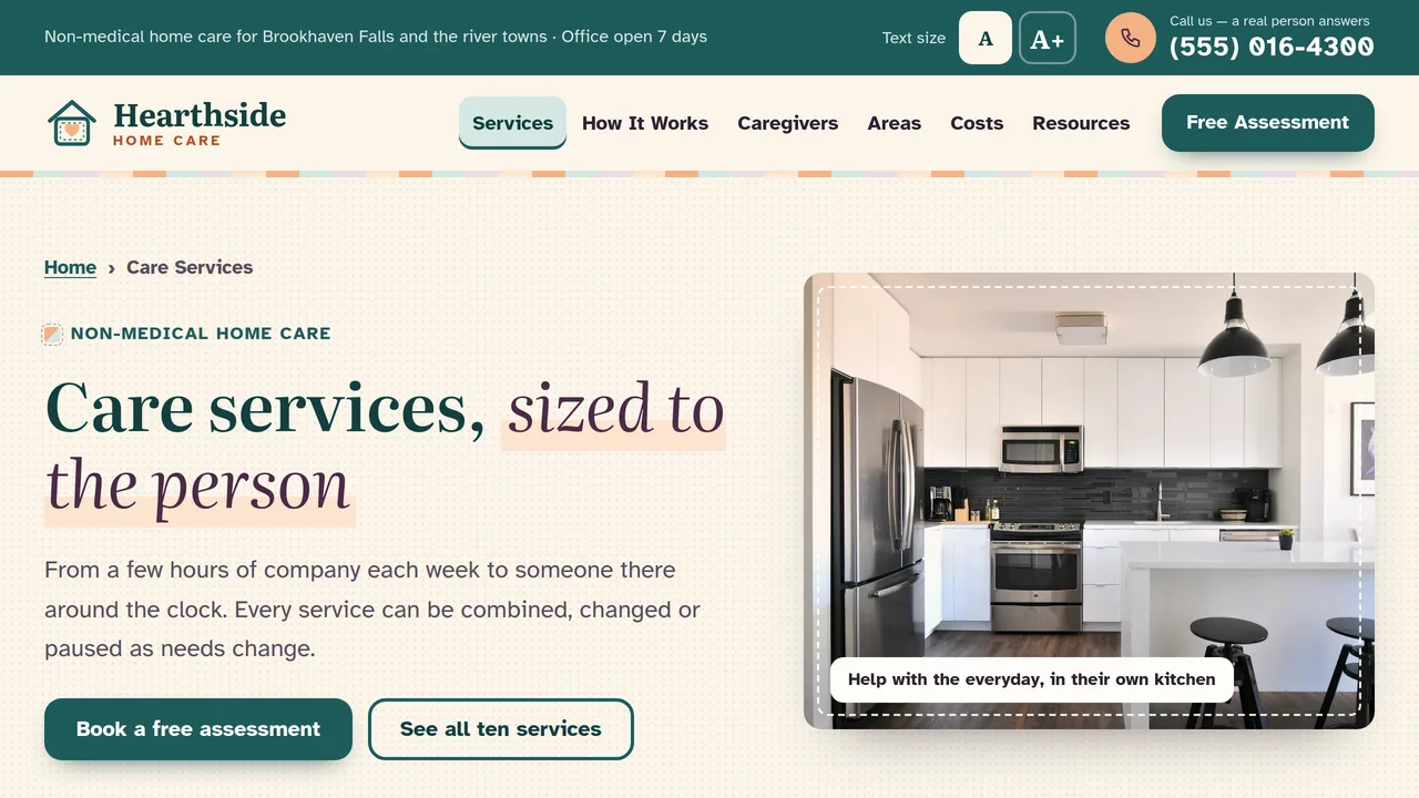 Hearthside Home Care — Home Care & Senior Care Agency Website (8 Pages) — preview screenshot 2 of 4