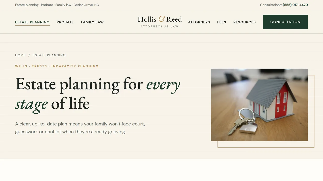 Hollis & Reed — Estate Planning & Family Law Firm Website (8 Pages) — preview screenshot 2 of 4