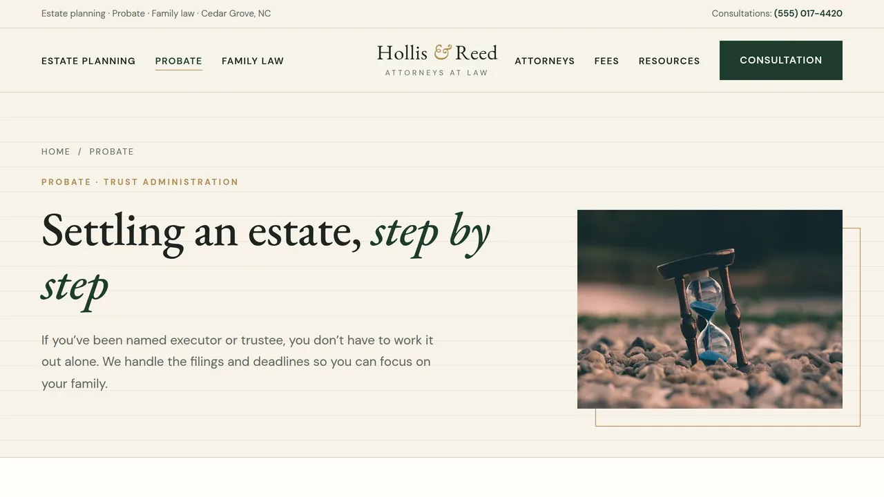 Hollis & Reed — Estate Planning & Family Law Firm Website (8 Pages) — preview screenshot 3 of 4