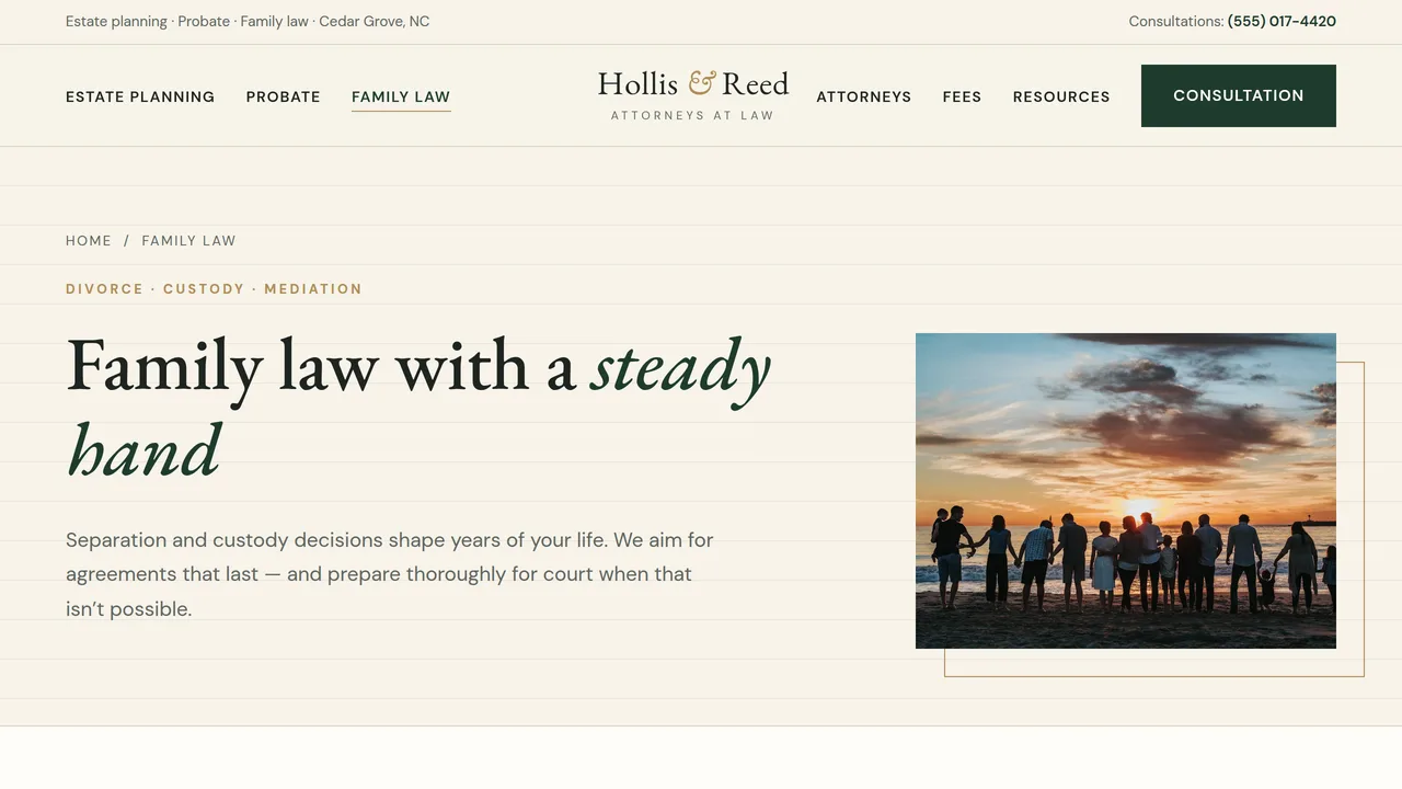 Hollis & Reed — Estate Planning & Family Law Firm Website (8 Pages) — preview screenshot 4 of 4