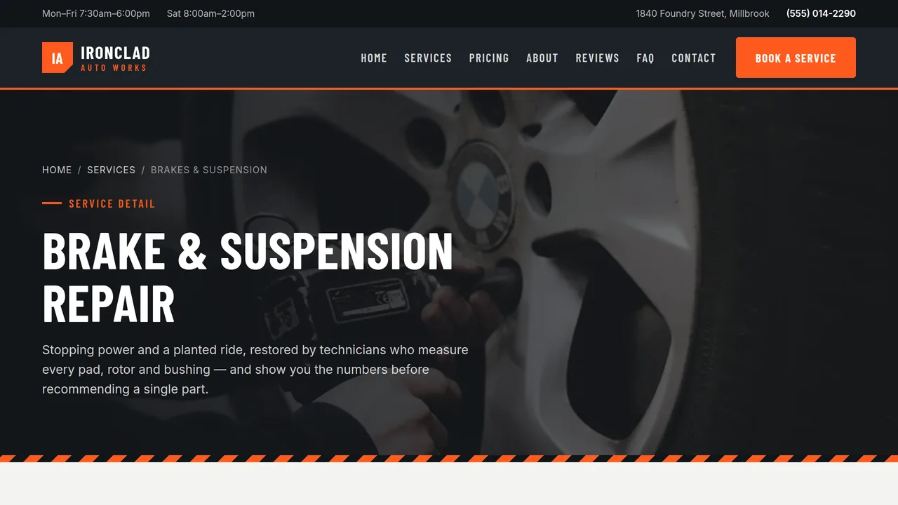 Ironclad Auto Works — Auto Repair & Mechanic Website (8 Pages) — preview screenshot 3 of 4