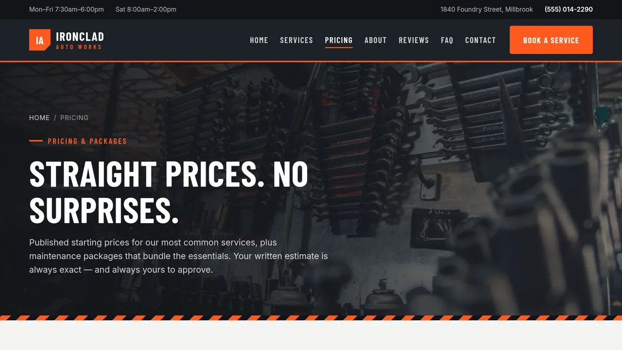 Ironclad Auto Works — Auto Repair & Mechanic Website (8 Pages) — preview screenshot 4 of 4
