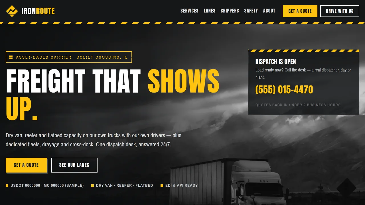 IronRoute Freight & Logistics — Trucking & Logistics Carrier Website (8 Pages) — preview screenshot 1 of 4