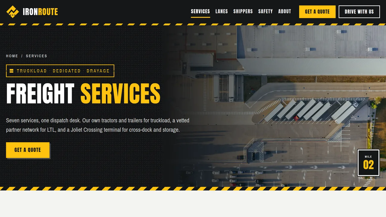 IronRoute Freight & Logistics — Trucking & Logistics Carrier Website (8 Pages) — preview screenshot 2 of 4