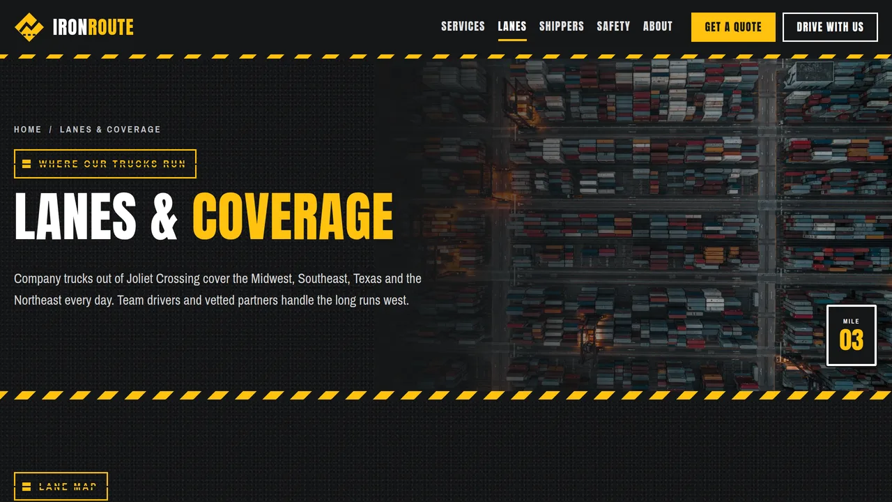 IronRoute Freight & Logistics — Trucking & Logistics Carrier Website (8 Pages) — preview screenshot 3 of 4