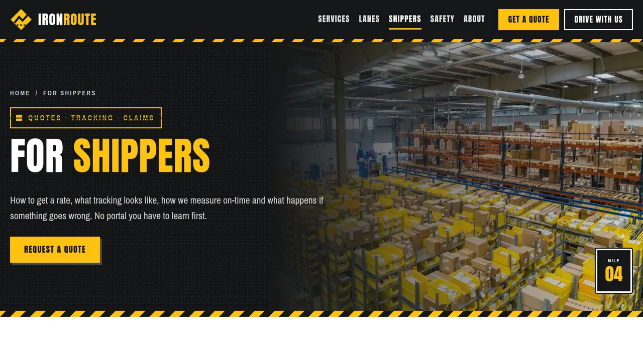 IronRoute Freight & Logistics — Trucking & Logistics Carrier Website (8 Pages) — preview screenshot 4 of 4
