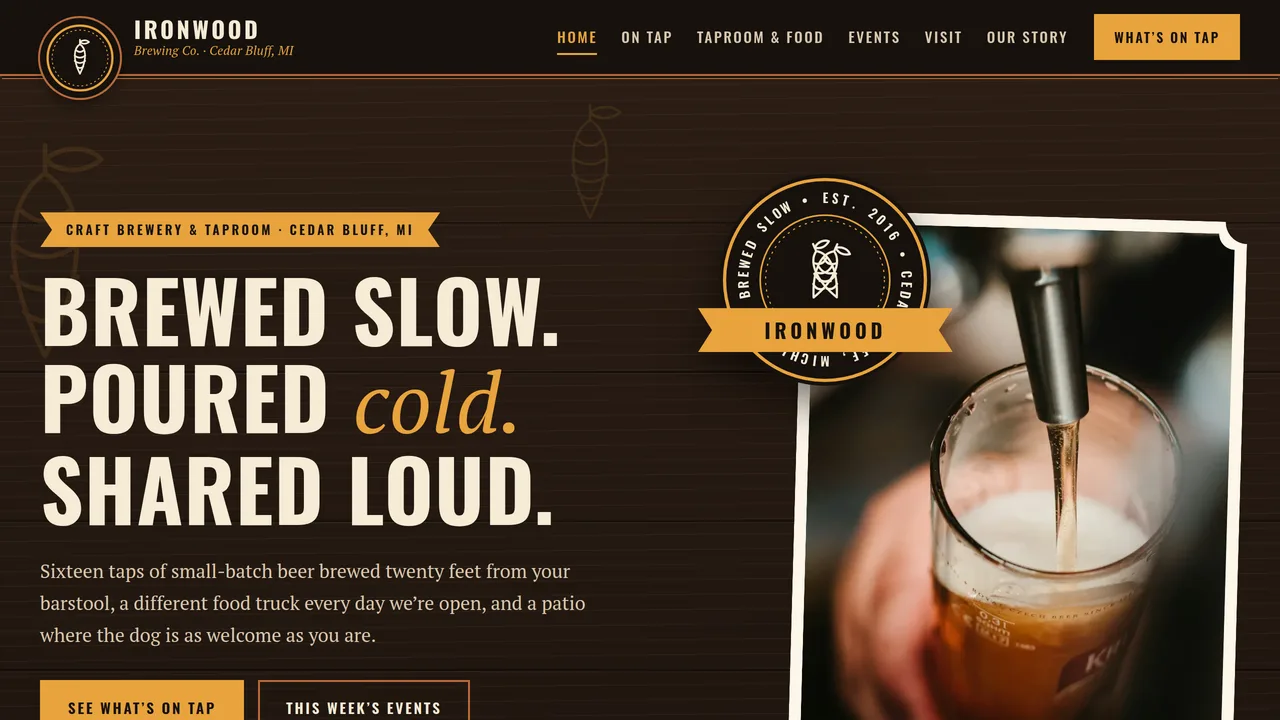 Ironwood Brewing Co. — Craft Brewery & Taproom Website (6 Pages) — preview screenshot 1 of 4