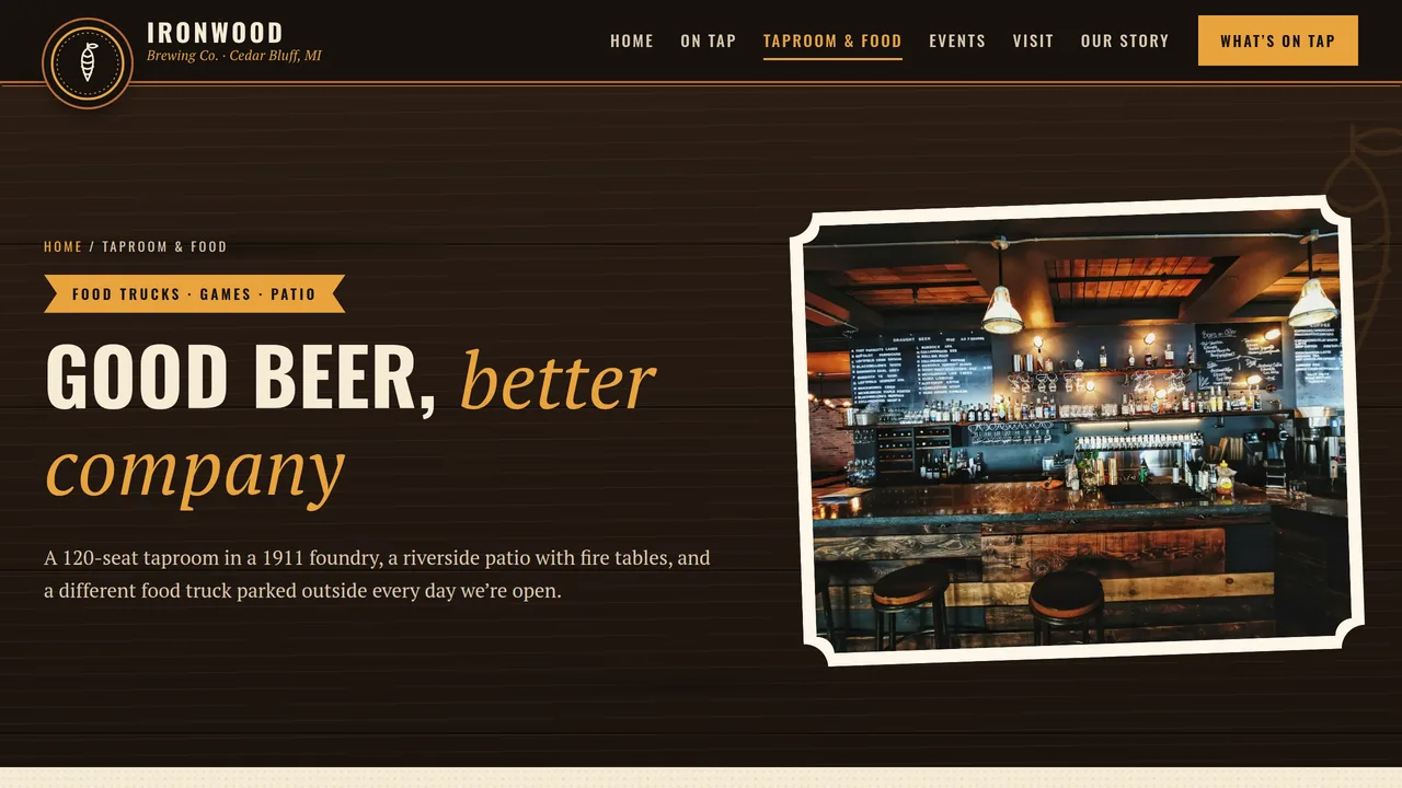 Ironwood Brewing Co. — Craft Brewery & Taproom Website (6 Pages) — preview screenshot 3 of 4