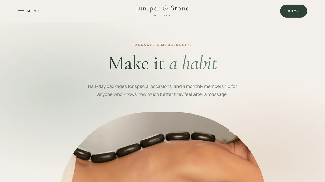 Juniper & Stone — Day Spa & Massage Website (6 Pages) — preview screenshot 3 of 4