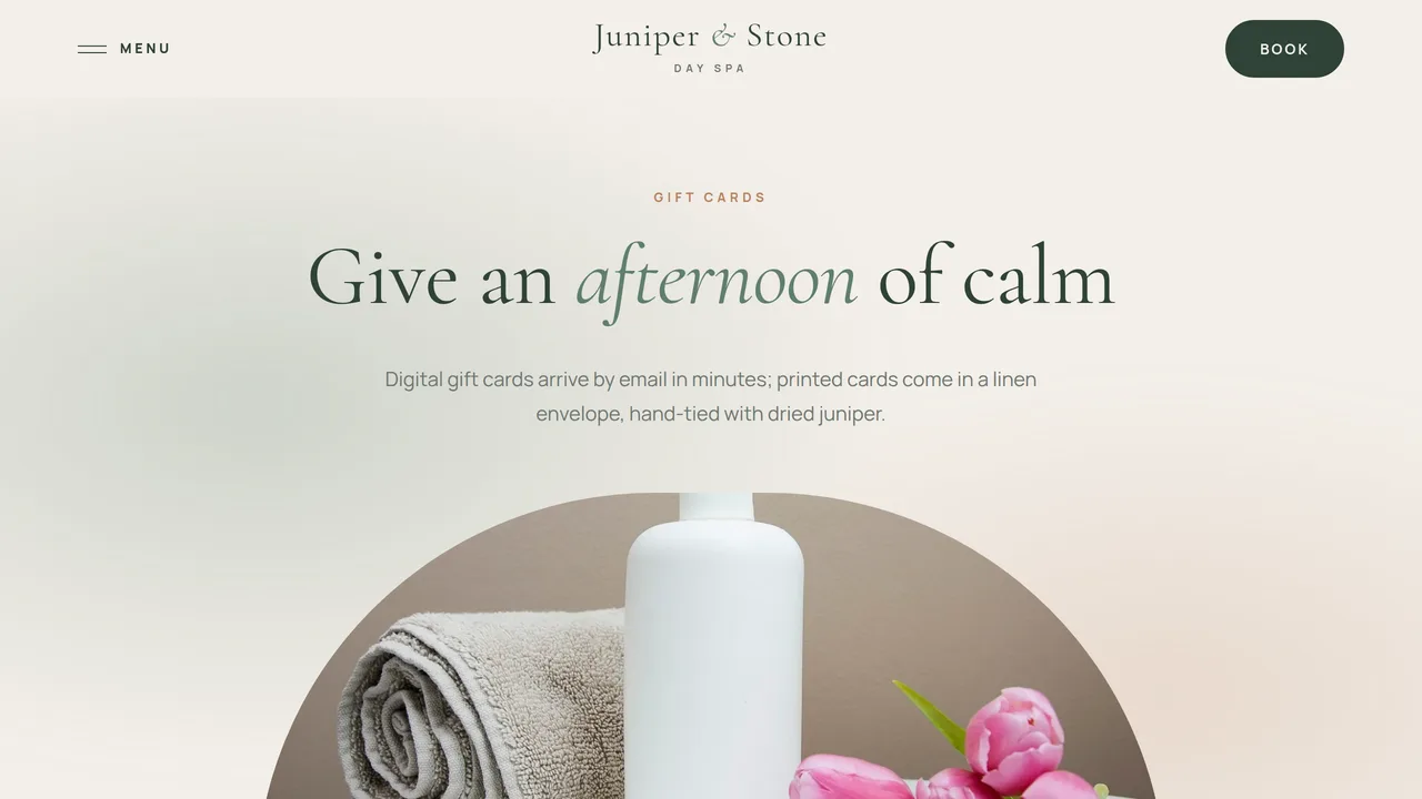 Juniper & Stone — Day Spa & Massage Website (6 Pages) — preview screenshot 4 of 4