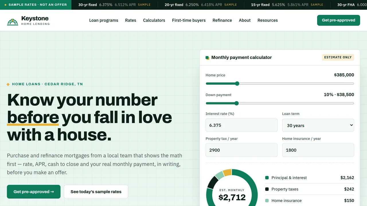 Keystone Home Lending — Mortgage Broker & Home Loan Website (9 Pages) — preview screenshot 1 of 4