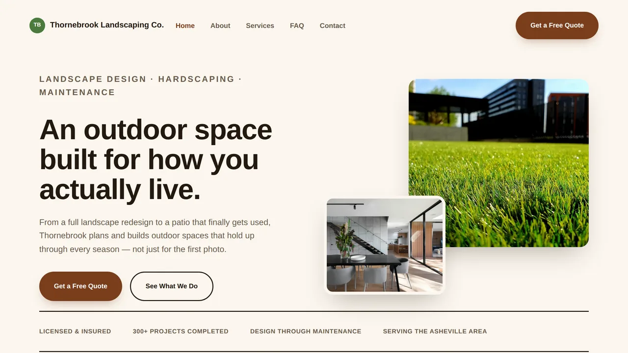 Thornebrook Landscaping Co. — Landscaping Company Website (Frontend + Backend) — Dynamic Websites template preview