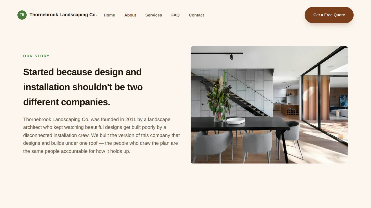 Thornebrook Landscaping Co. — Landscaping Company Website (Frontend + Backend) — preview screenshot 2 of 3