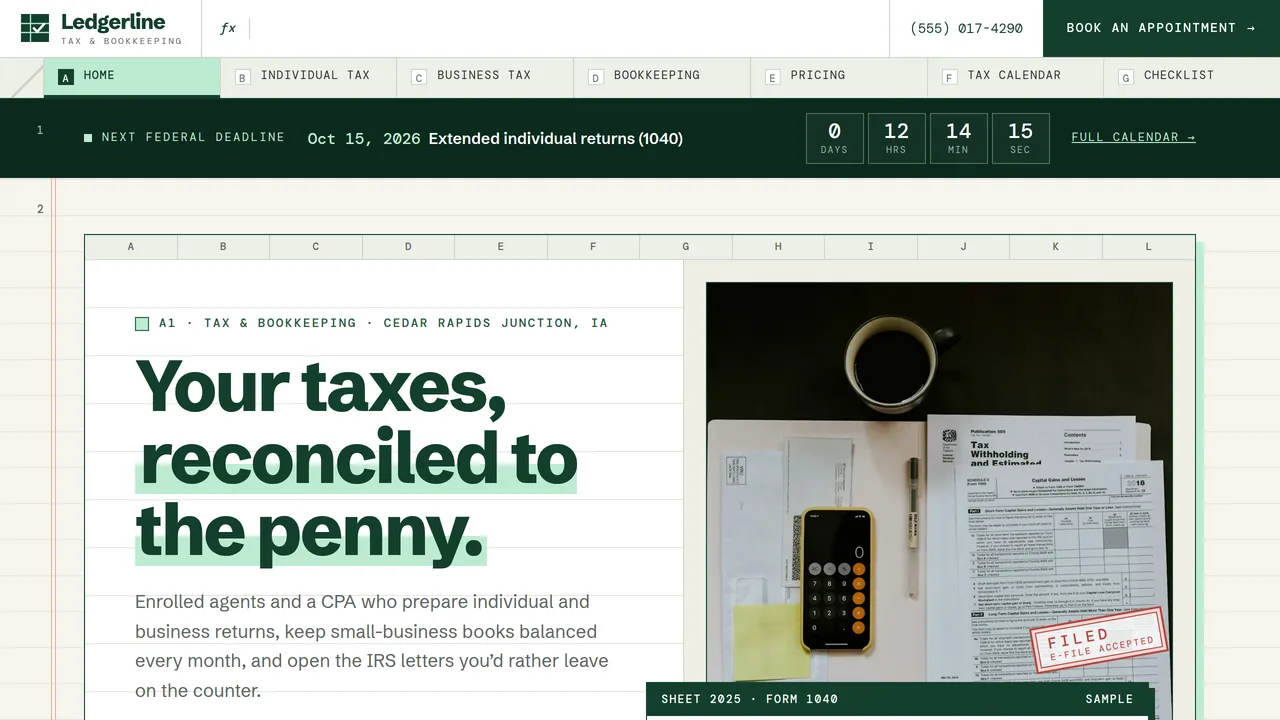 Ledgerline Tax & Bookkeeping — Tax Preparation & Bookkeeping Firm Website (8 Pages) — preview screenshot 1 of 4
