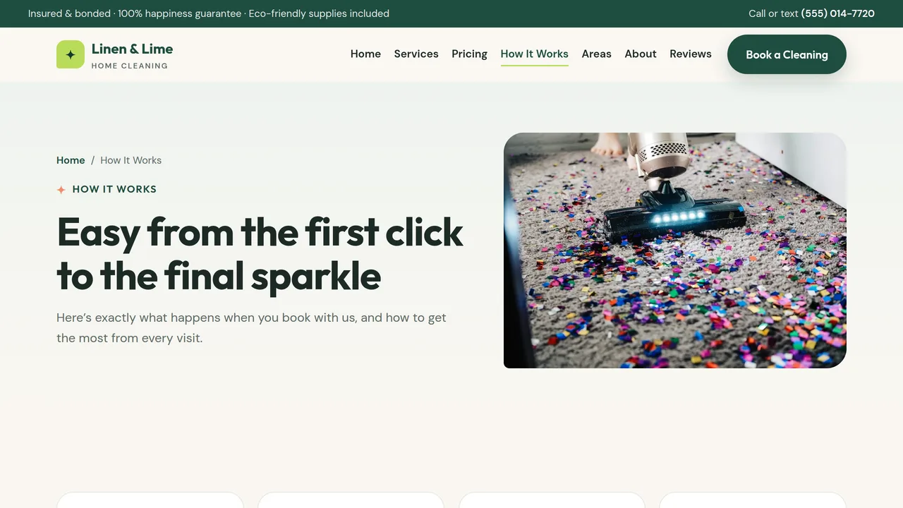 Linen & Lime Home Cleaning — House Cleaning Service Website (8 Pages) — preview screenshot 4 of 4