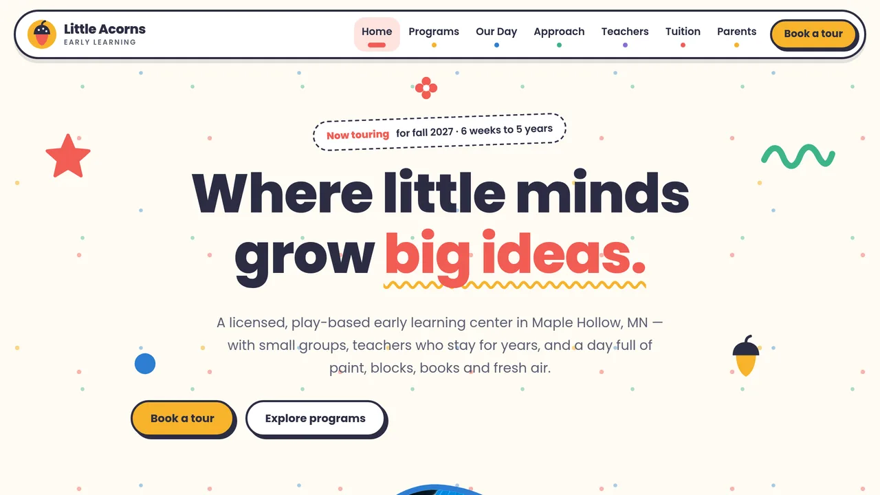 Little Acorns Early Learning — Daycare & Preschool Website (8 Pages) — preview screenshot 1 of 4