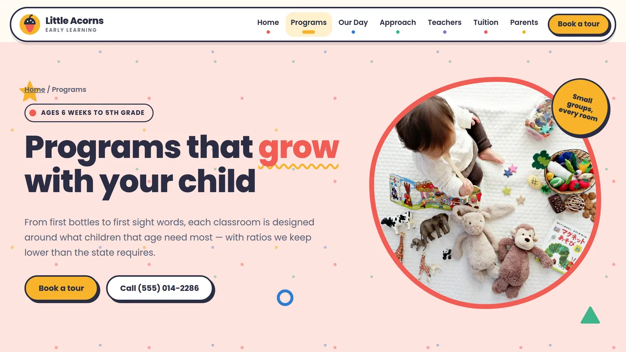 Little Acorns Early Learning — Daycare & Preschool Website (8 Pages) — preview screenshot 2 of 4