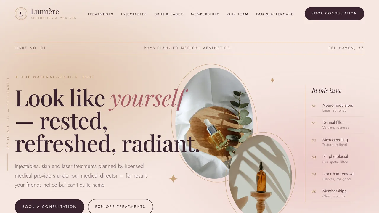 Lumière Aesthetics & Med Spa — Med Spa & Aesthetics Clinic Website (8 Pages) — preview screenshot 1 of 4