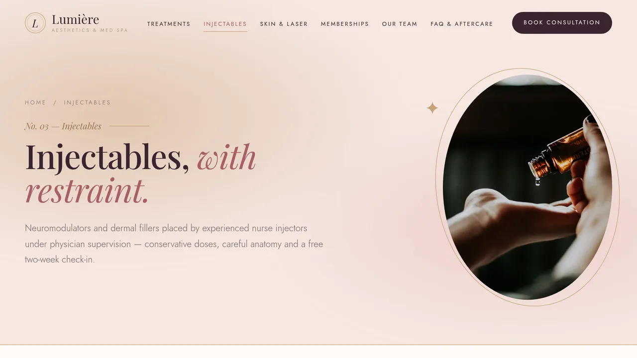 Lumière Aesthetics & Med Spa — Med Spa & Aesthetics Clinic Website (8 Pages) — preview screenshot 3 of 4