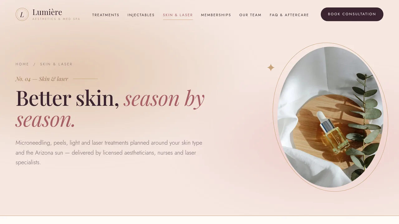 Lumière Aesthetics & Med Spa — Med Spa & Aesthetics Clinic Website (8 Pages) — preview screenshot 4 of 4