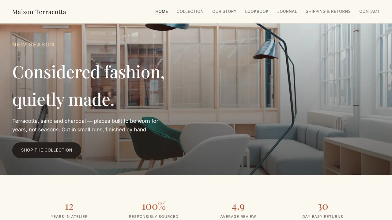 Maison Terracotta — Fashion Boutique Website (Frontend + Backend) — Dynamic Websites template preview