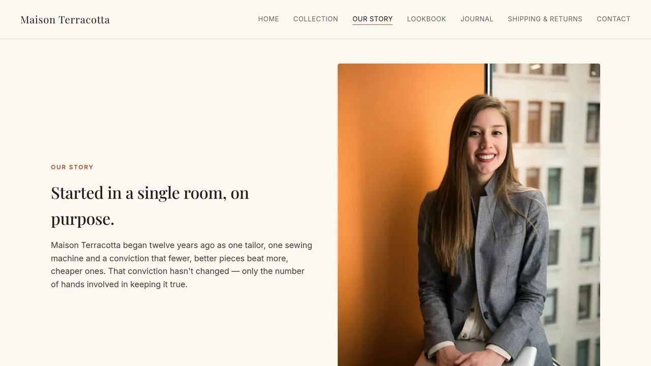 Maison Terracotta — Fashion Boutique Website (Frontend + Backend) — preview screenshot 2 of 3