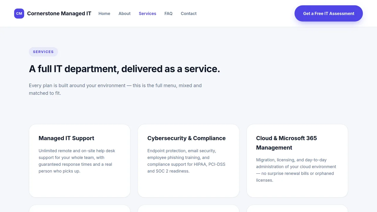 Cornerstone Managed IT — Managed IT Services Company Website (Frontend + Backend) — preview screenshot 3 of 3
