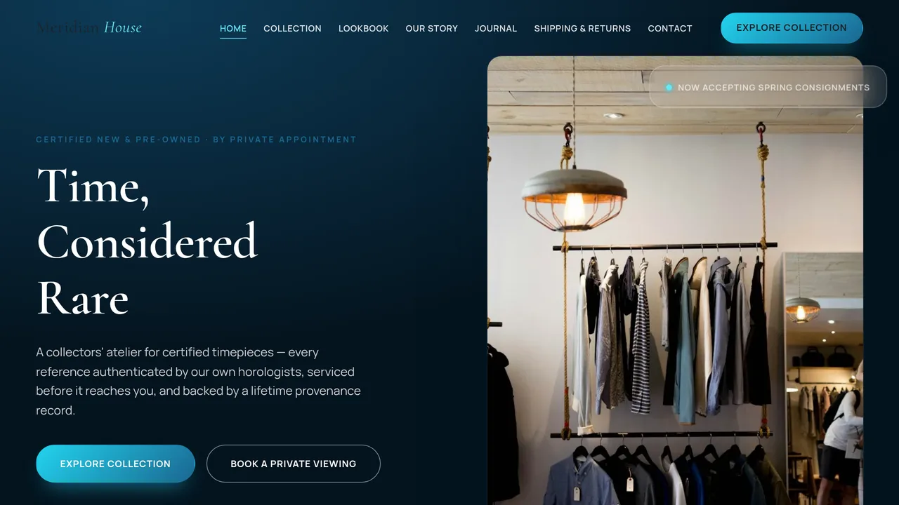 Meridian House — Luxury Watch Store Website (8 Pages) — Static Websites template preview