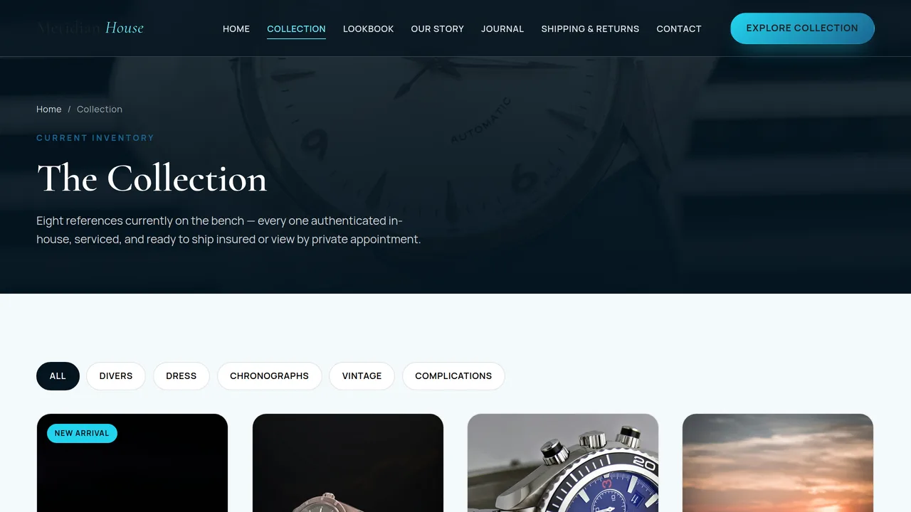 Meridian House — Luxury Watch Store Website (8 Pages) — preview screenshot 2 of 4