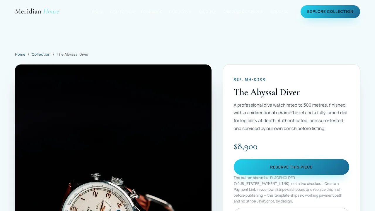 Meridian House — Luxury Watch Store Website (8 Pages) — preview screenshot 3 of 4