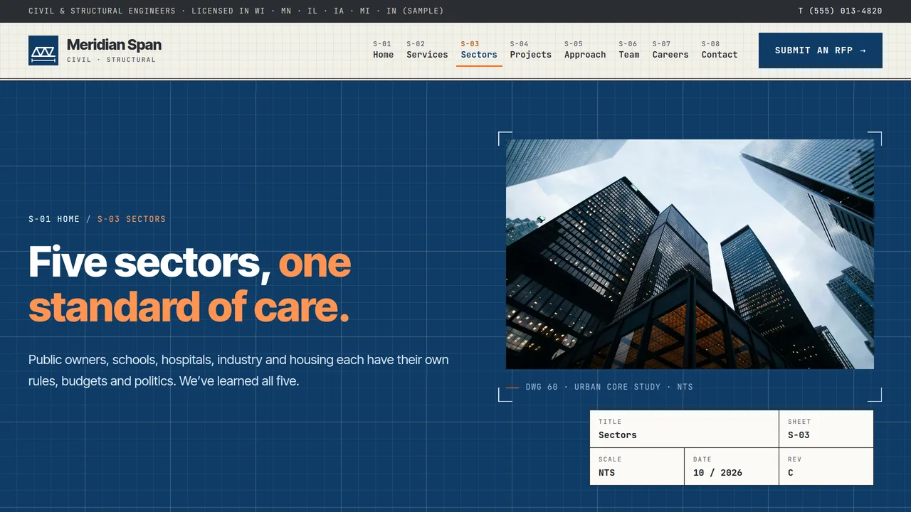 Meridian Span Engineering — Civil & Structural Engineering Firm Website (8 Pages) — preview screenshot 3 of 4