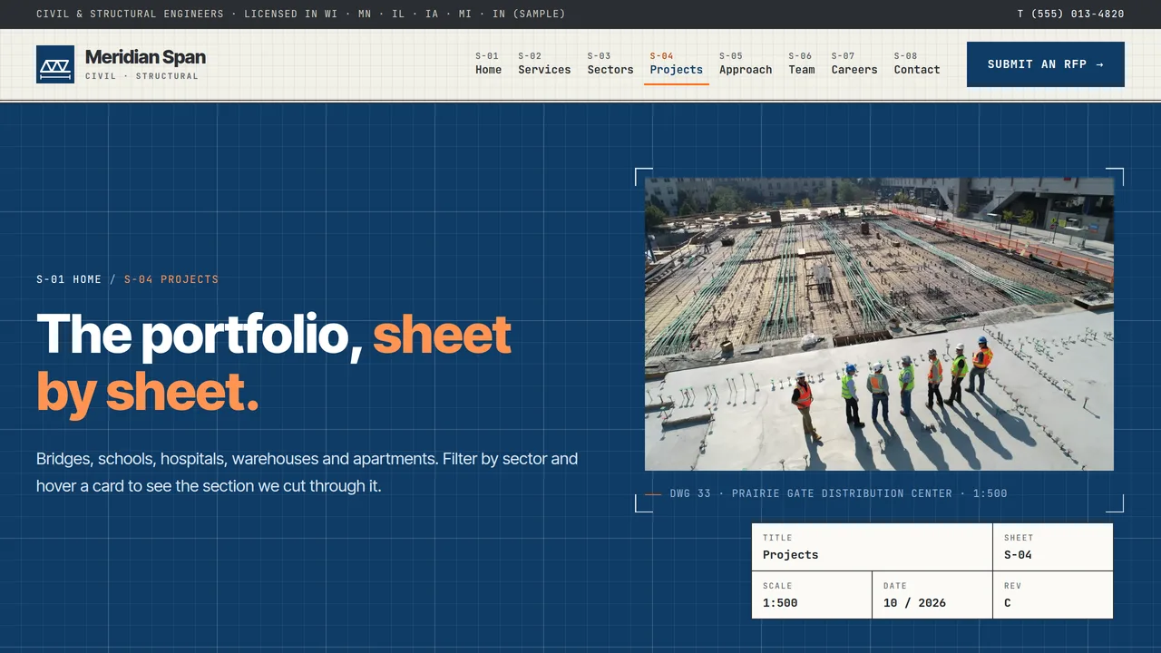 Meridian Span Engineering — Civil & Structural Engineering Firm Website (8 Pages) — preview screenshot 4 of 4