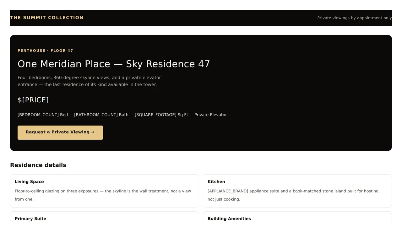 Modern High-End Ultra-Luxury Penthouse Landing Page — Real Estate Listings template preview