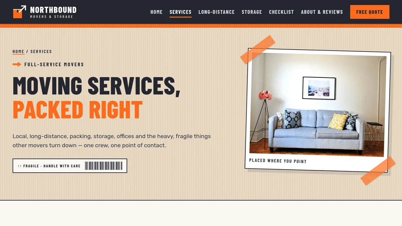 Northbound Movers & Storage — Moving Company Website (7 Pages) — preview screenshot 2 of 4