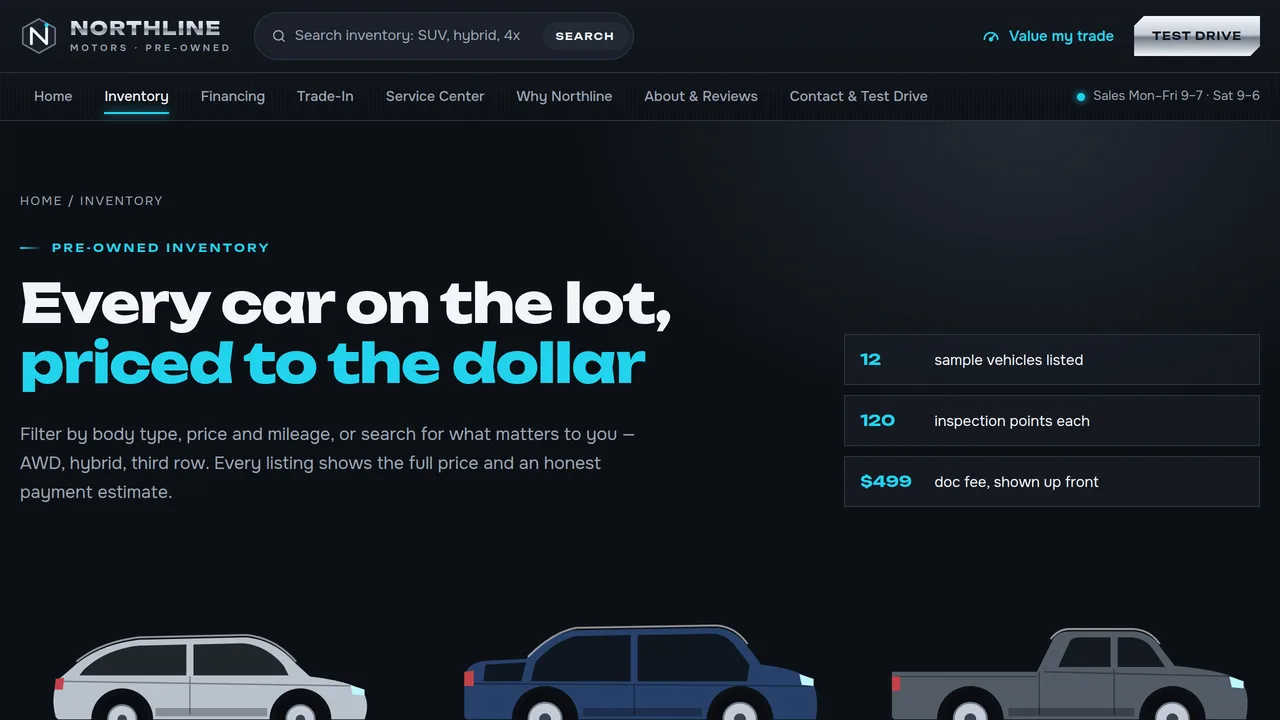 Northline Motors — Used Car Dealership Website (8 Pages) — preview screenshot 2 of 4