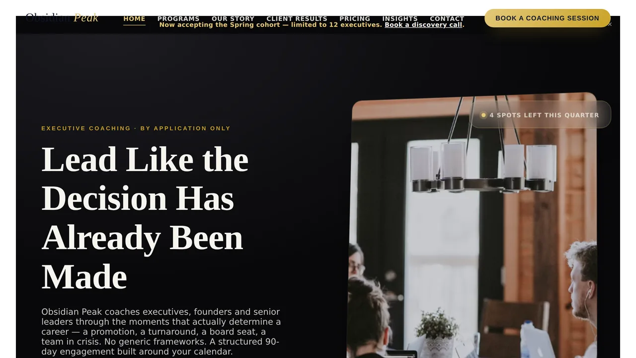 Obsidian Peak — Executive Coaching Website (8 Pages) — Static Websites template preview