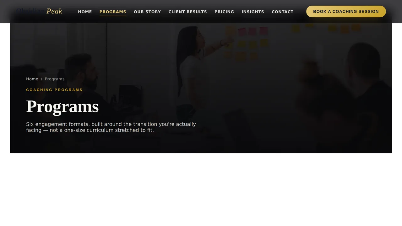 Obsidian Peak — Executive Coaching Website (8 Pages) — preview screenshot 2 of 4