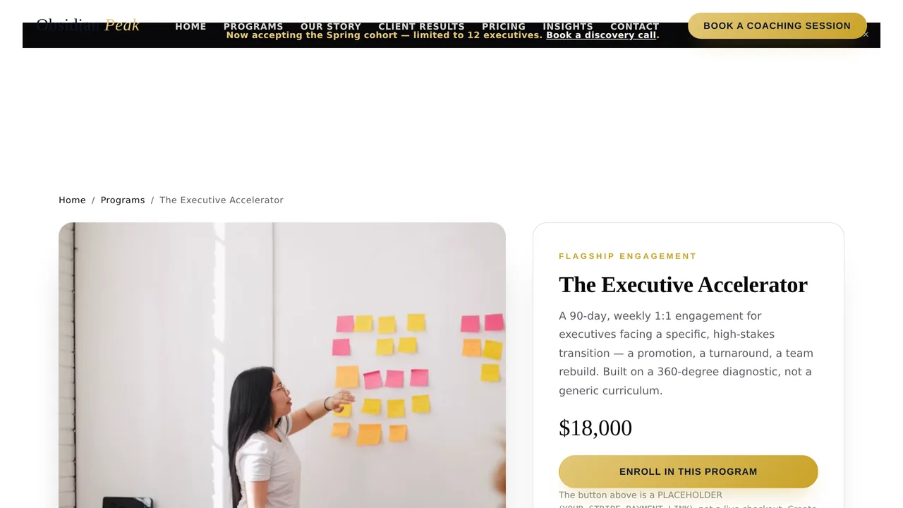Obsidian Peak — Executive Coaching Website (8 Pages) — preview screenshot 3 of 4