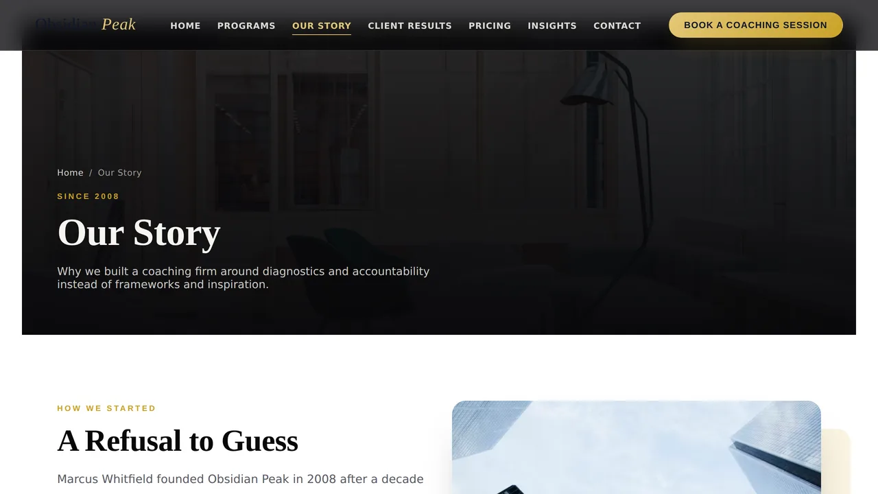 Obsidian Peak — Executive Coaching Website (8 Pages) — preview screenshot 4 of 4