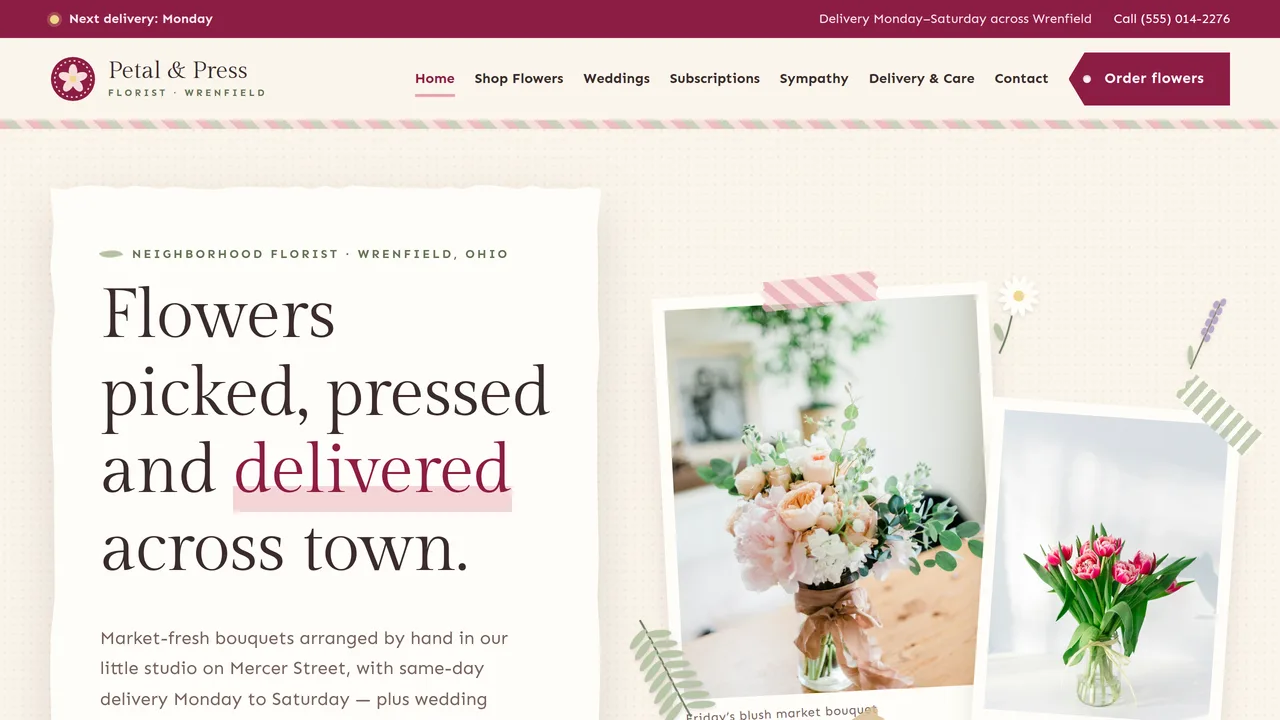Petal & Press Florist — Florist & Flower Shop Website (7 Pages) — preview screenshot 1 of 4