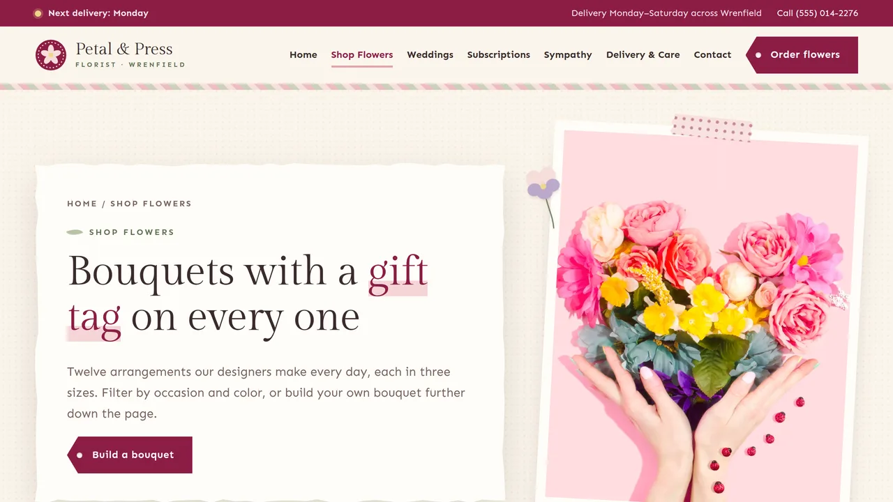 Petal & Press Florist — Florist & Flower Shop Website (7 Pages) — preview screenshot 2 of 4