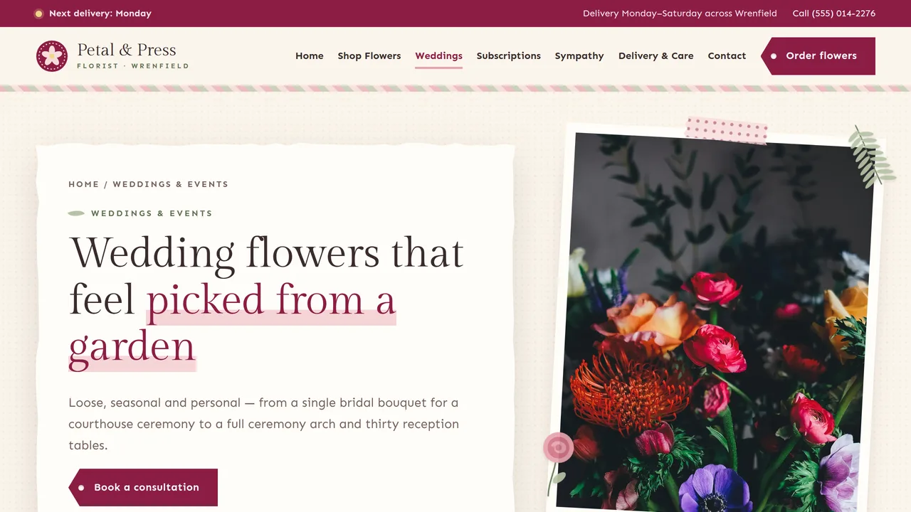 Petal & Press Florist — Florist & Flower Shop Website (7 Pages) — preview screenshot 3 of 4