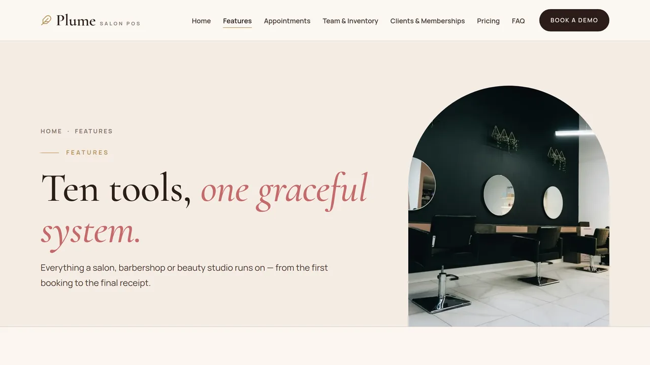 Plume Salon POS — Salon, Barbershop & Beauty POS Software Website (Frontend + Backend) — preview screenshot 2 of 3