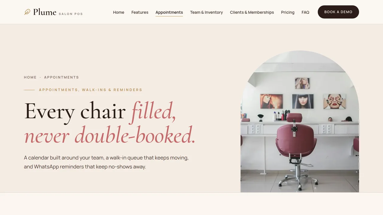 Plume Salon POS — Salon, Barbershop & Beauty POS Software Website (Frontend + Backend) — preview screenshot 3 of 3