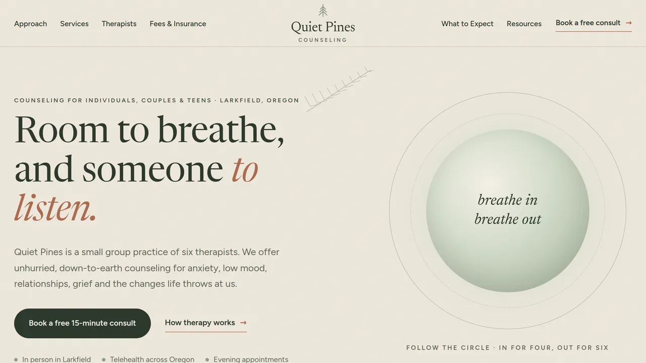 Quiet Pines Counseling — Therapy & Counseling Practice Website (8 Pages) — preview screenshot 1 of 4