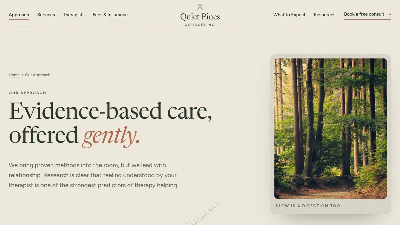 Quiet Pines Counseling — Therapy & Counseling Practice Website (8 Pages) — preview screenshot 2 of 4